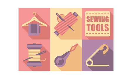 Sewing tools set,tailoring equipment, dressmaking craft elements vector Illustration, web designのイラスト素材