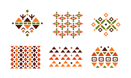 Collection of abstract bright geometric patterns set vector Illustration isolated on a white background.のイラスト素材