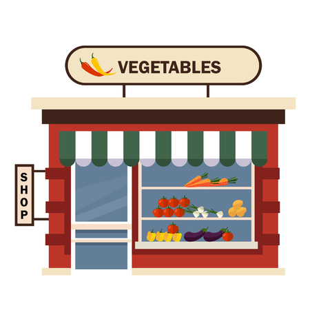 Restaurants and shops facade, storefront vector detailed flatのイラスト素材