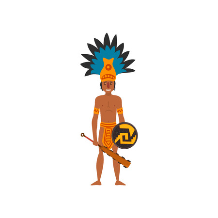 Mayan Indian, Maya civilization character, American tribal culture element vector Illustration isolated on a white background.のイラスト素材