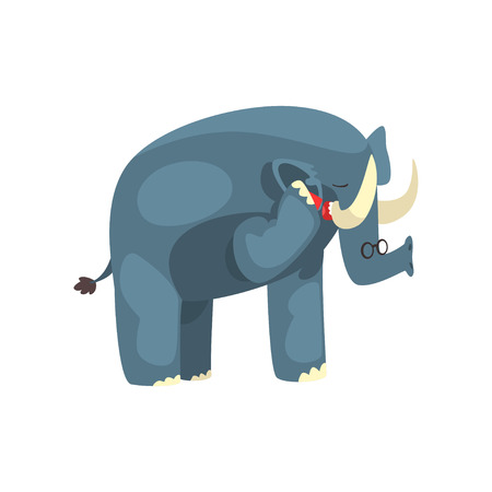 Elephant talking on the phone, cute animal cartoon character with modern gadget vector Illustration isolated on a white background.のイラスト素材