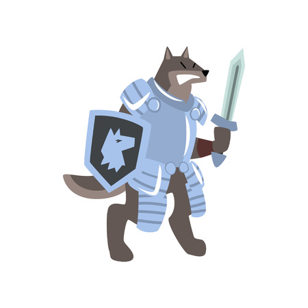 Knight dog character with shield and sword vector Illustration on a white backgroundのイラスト素材