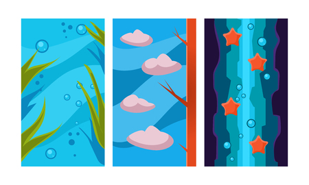 Underwater world for game background, user interface assets for mobile apps or video games vector Illustration isolated on a white background.のイラスト素材
