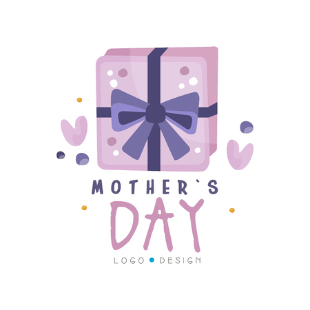 Mothers Day design, creative label with gift box for banner, poster, greeting card, shirt, hand drawn vector Illustrationのイラスト素材