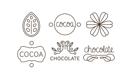 Cocoa and chocolate line icons set, labels and badges vector Illustrationのイラスト素材