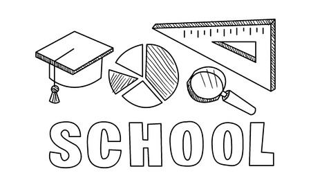 School icons set, hand drawn education objects vector Illustration on a white backgroundのイラスト素材