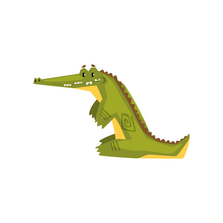 Crocodile predator cartoon character vector Illustration isolated on a white background.のイラスト素材