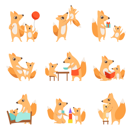 Loving father having a good time with her child set, happy family of animals, parenting concept vector Illustration isolated on a white background.のイラスト素材