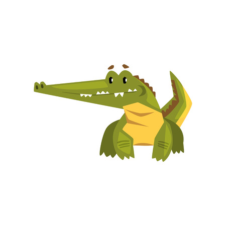 Cute friendly crocodile, funny predator cartoon character vector Illustration isolated on a white background.のイラスト素材