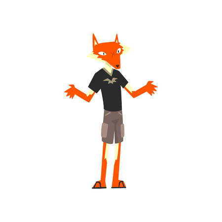 Man with fox head, animal character wearing modern clothes vector Illustration isolated on a white background.のイラスト素材