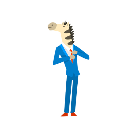 Businessman with zebra head wearing wearing trendy clothes vector Illustration isolated on a white background.のイラスト素材
