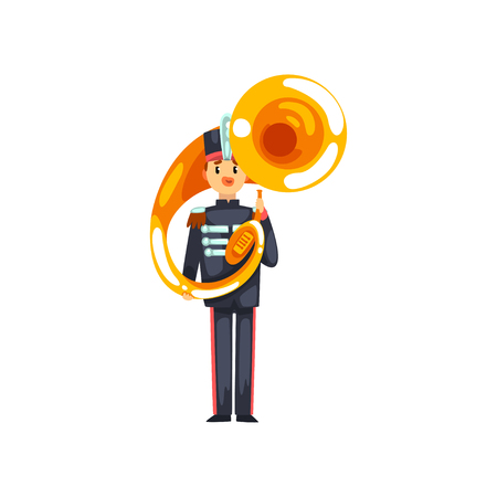 Soldier playing tuba, member of army military band with musical instrument vector Illustration isolated on a white background.のイラスト素材