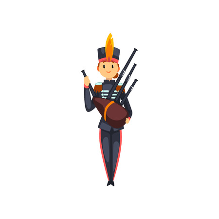 Soldier playing bagpipes, member of army military band with musical instrument vector Illustration isolated on a white background.のイラスト素材