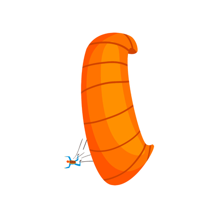 Skydiver flying with orange wing parachute in the sky, skydiving, parachuting extreme sport vector Illustration isolated on a white background.のイラスト素材