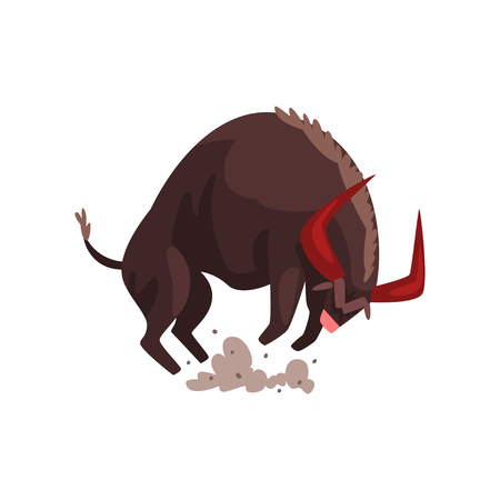Furious bull, bullfighting, corrida performance vector Illustration isolated on a white background.のイラスト素材