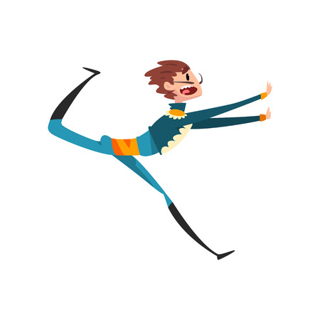 Scared toroedor running away from a bull, bullfighting, corrida performance vector Illustration isolated on a white background.のイラスト素材