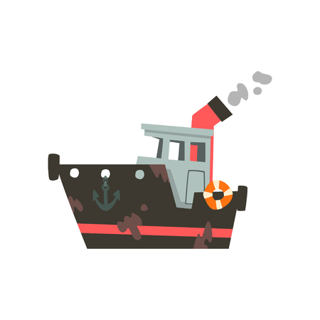 Fishing industrial trawler for seafood production, retro marine ship vector Illustration isolated on a white background.のイラスト素材