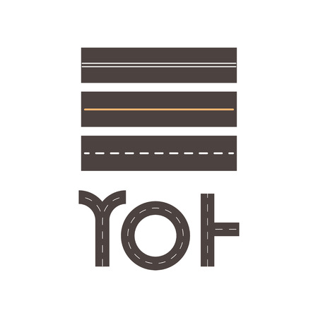 Asphalt roads set, landscape constructor design elements vector Illustration isolated on a white background.のイラスト素材