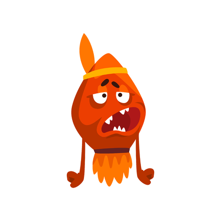 Funny monster indian, colorful fabulous creature cartoon character vector Illustration isolated on a white background.のイラスト素材