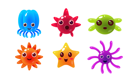Sea creatures set, cute marine colorful bright glossy animal characters vector Illustration isolated on a white background.のイラスト素材