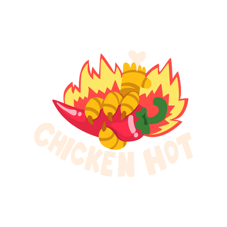 Chicken hot, spicy fire dish, creative design element vector Illustrationのイラスト素材