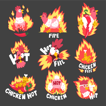 Hot spicy fire chicken set, creative design templates vector Illustrationのイラスト素材