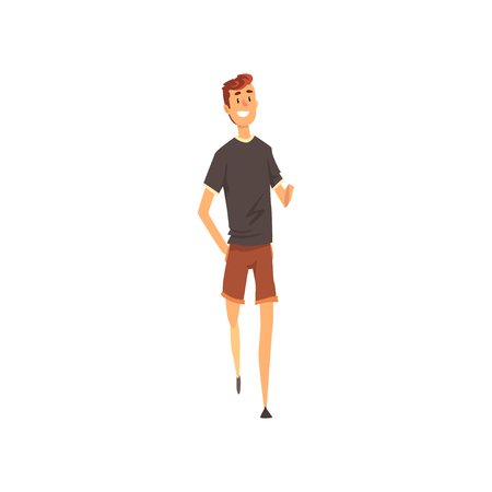 Cheerful young man in casual clothes vector Illustration isolated on a white background.のイラスト素材