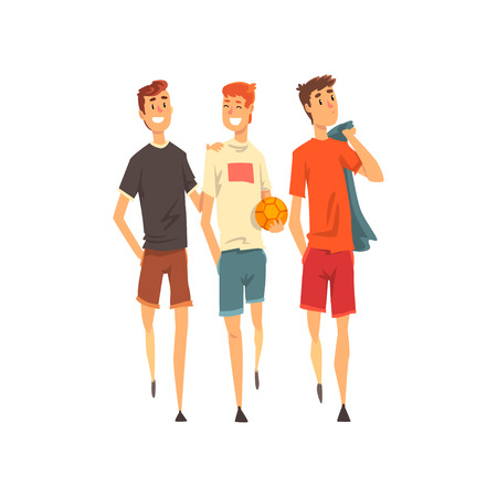 Male friends spending time together, men play sports together or play ball, best friends concept vector Illustration isolated on a white background.のイラスト素材