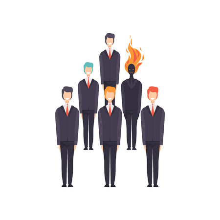 Group of successful businessmen, exhausted overworked office worker, emotional burnout concept, stress, headache, depression, psychological problems vector Illustration isolated on a white background.のイラスト素材