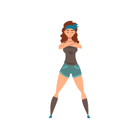 Beautiful sexy girl standing with folded hands, woman fighting for rights, feminism concept vector Illustrationのイラスト素材