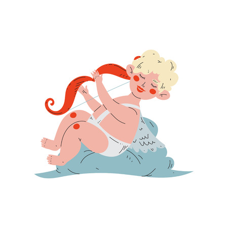 Cute Funny Cupid with Bow, Amur Baby Angel, Happy Valentine Day Symbol Vector Illustration Isolated on White Background.のイラスト素材