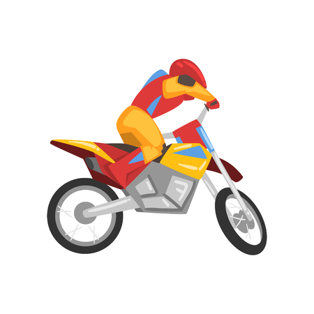 Motorcyclist in Helmet Riding Motorcycle, Motocross Racing Vector Illustration Isolated on White Background.のイラスト素材
