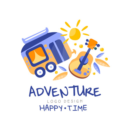 Adventure, happy time design, summer vacation, travel, tourist agency creative label vector Illustrationのイラスト素材