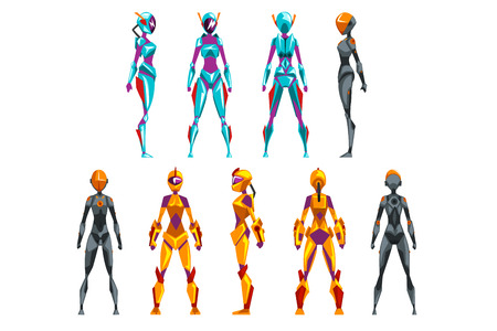 Robot costumes set, superhero woman vector Illustrationsのイラスト素材