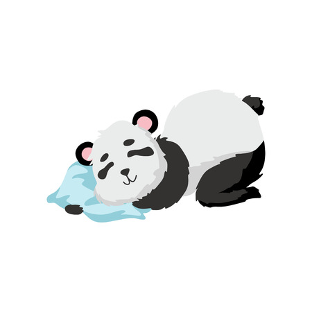 Cute Baby Panda Bear Sleeping on Pillow, Happy Lovely Animal Character Vector Illustration on White Background.のイラスト素材