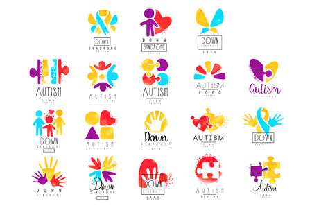Vector set of multi-colored for Autism Awareness Day. Design for postcards, wellness centers, organizations helping people with Down Syndromeのイラスト素材