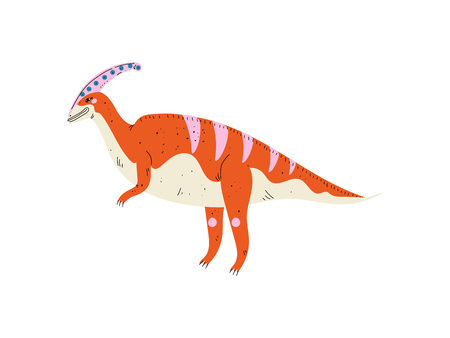Colorful Parasaurolophus Dinosaur, Cute Prehistoric Animal Vector Illustrationのイラスト素材