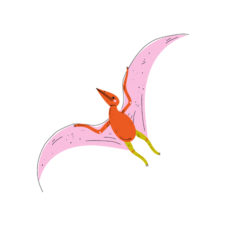 Colorful Pterodactyl Dinosaur, Cute Prehistoric Animal Vector Illustrationのイラスト素材