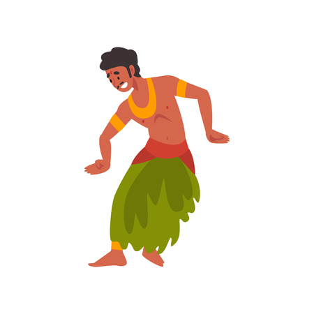 Young Man Performing Folk Dance, Indian Dancer in Traditional Clothes Vector Illustrationのイラスト素材