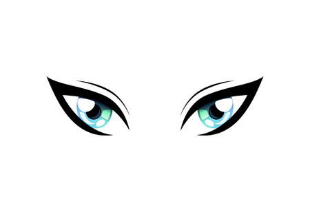 Bright Beautiful Cat Eyes with Light Reflections Manga Japanese Style Vector Illustration on White Background.のイラスト素材