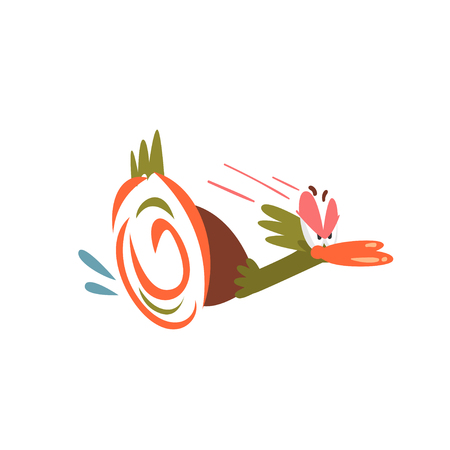 Frightened Male Mallard Duck Running Away, Funny Bird Cartoon Character Vector Illustrationのイラスト素材