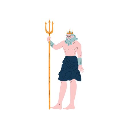 Poseidon Greek God, Ancient Greece Mythology Hero Vector Illustrationのイラスト素材