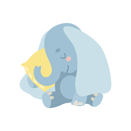 Cute Baby Elephant Animal Sleeping on Pillow Vector Illustration on White Background.のイラスト素材