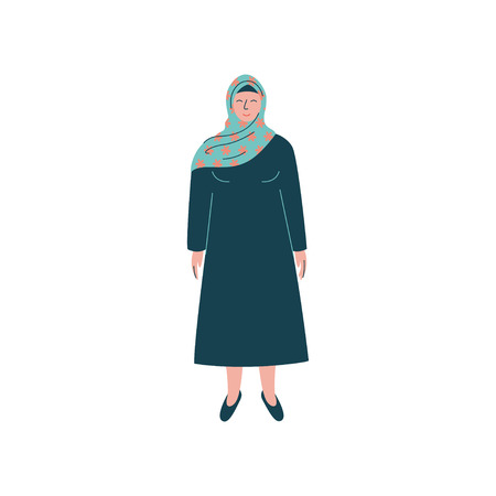 Muslim Woman in Hijab, Modern Arab Girl Character in Traditional Clothing Vector Illustrationのイラスト素材