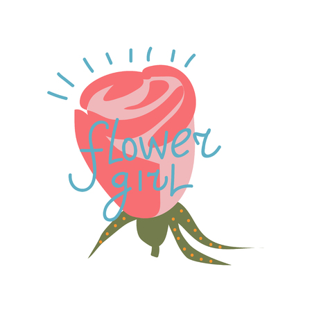 Flower Girl, Design Element with Red Rose Flower Can Be Used For Greeting Card, Badge, Label, Invitation, Banner Vector Illustration on White Background.のイラスト素材