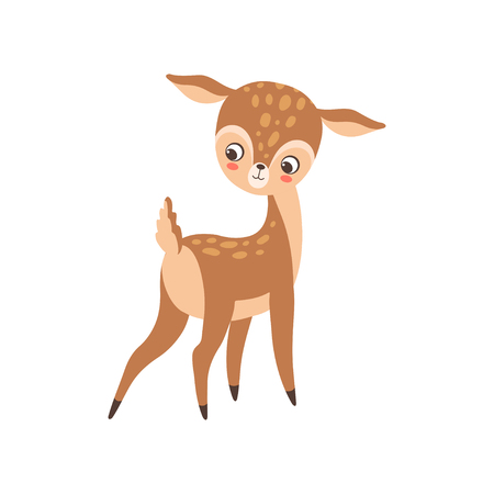 Cute Baby Deer, Adorable Sweet Forest Fawn Animal Vector Illustration on White Background.のイラスト素材