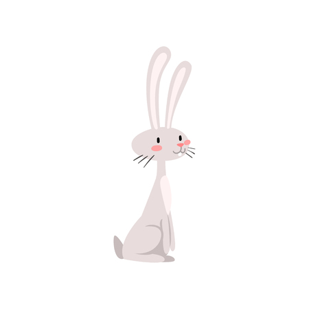 Cute White Easter Bunny, Funny Rabbit Cartoon Character Vector Illustration on White Background.のイラスト素材