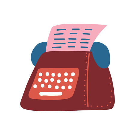 Retro Typewriter and Pink Blank Paper Sheet Vector Illustration on White Background.のイラスト素材