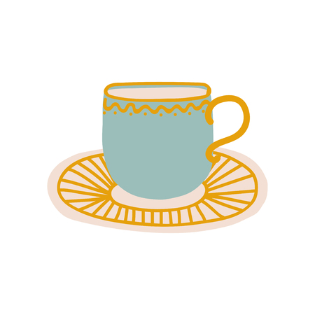 Ceramic Cup and Saucer, Cute Ceramic Crockery Cookware Vector Illustrationのイラスト素材
