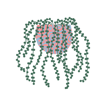 Leafy House Plant in Flowerpot, Design Element for Natural Home Interior Decoration Vector Illustration on White Background.のイラスト素材